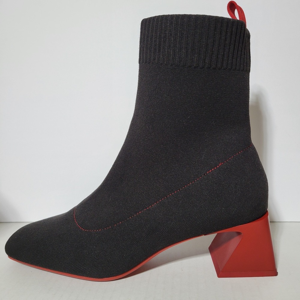 Vivaia Regina Pro Square Toe Heeled Boots Red Block Heel Black Sz 41.5 Sz 10 - Picture 3 of 7